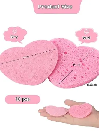 10 adet sıkıştırılmış yüz süngeri, profesyonel, kalp şeklinde selüloz sünger, pembe temizleme süngeri, yüz, yüz peeling pedleri, yüz temizleme, masaj, peeling, makyaj için