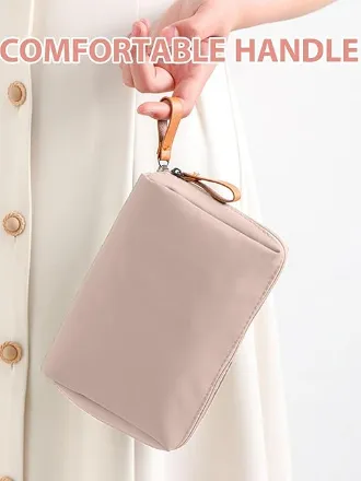 Taşınabilir kozmetik çantası, küçük çok fonksiyonlu saklama çantası, el çantası, kozmetik çantası, seyahat, yatak odası, banyo ve diğer etkinlikler için kozmetik saklama, Gri Pembe