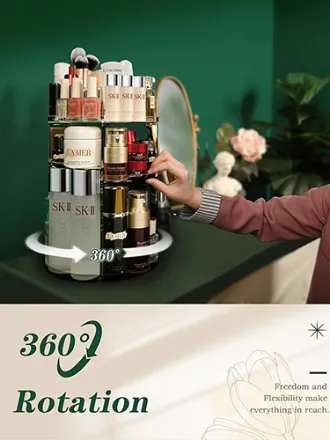 Makyaj Kozmetik Düzenleyici, 360° Dönebilir Cilt Bakımı Düzenleyici, Çok Fonksiyonlu Makyaj Saklama, Ayarlanabilir Saklama Kutusu, Masaüstü Giysi, Yatak Odası, Banyo için, Şeffaf