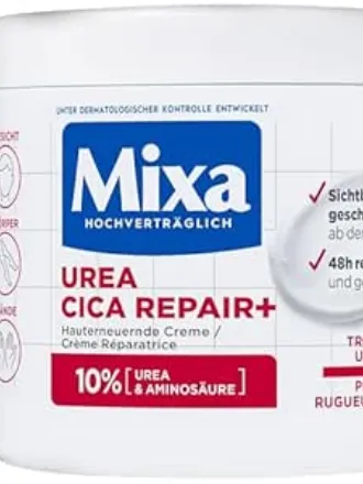 Mixa Üre cilt yenileyici krem, üre ve niasinamid ile, kuru ve pürüzlü ciltler için, onarır ve düzleştirir, vücut, eller ve yüz için nemlendirici bakım, üre Cica Repair+, 400 ml