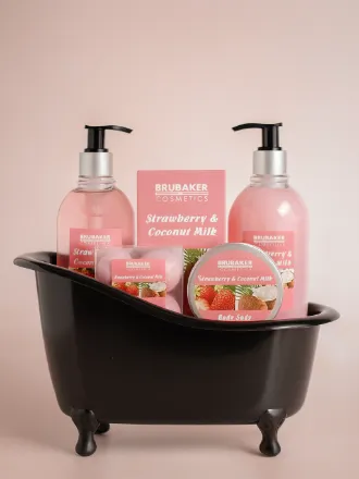 BRUBAKER Cosmetics banyo hediye seti çilek Hindistan cevizi dekoratif küvet siyah 9 parça