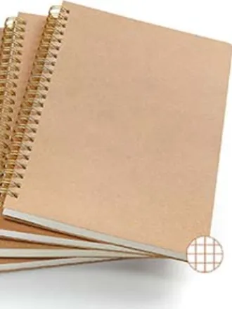 VEESUN Not Defteri, A5, Kareli, 4 Adet: Not Defteri 80 Yaprak/160 Sayfa Spiral Defter, Kraft Cover Blok, Eskiz Defteri, Günlük, Spiral Ciltli, Üniversite, Ofis, Okula Dönüş