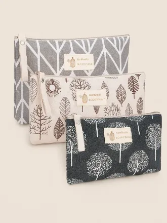 3 adet tuvalden kozmetik çantası, çok fonksiyonlu küçük makyaj çantası, seyahat makyaj çantası, fermuarlı kadın makyaj çantası, düzenleyici çanta, Çok renkli, Doğal tarz