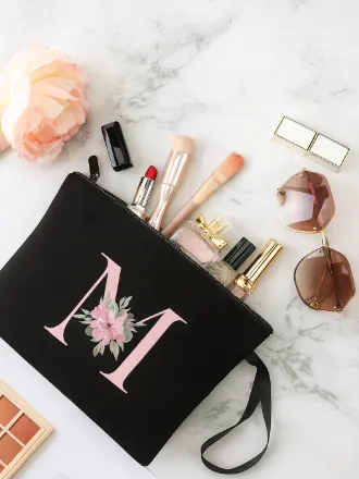 Vavabox A-Z Kişiselleştirilmiş Kozmetik Çantası - Kadınlar, Anneler, En İyi Arkadaşlar ve Nedimeler için Doğum Günü Hediyeleri, Siyah, M